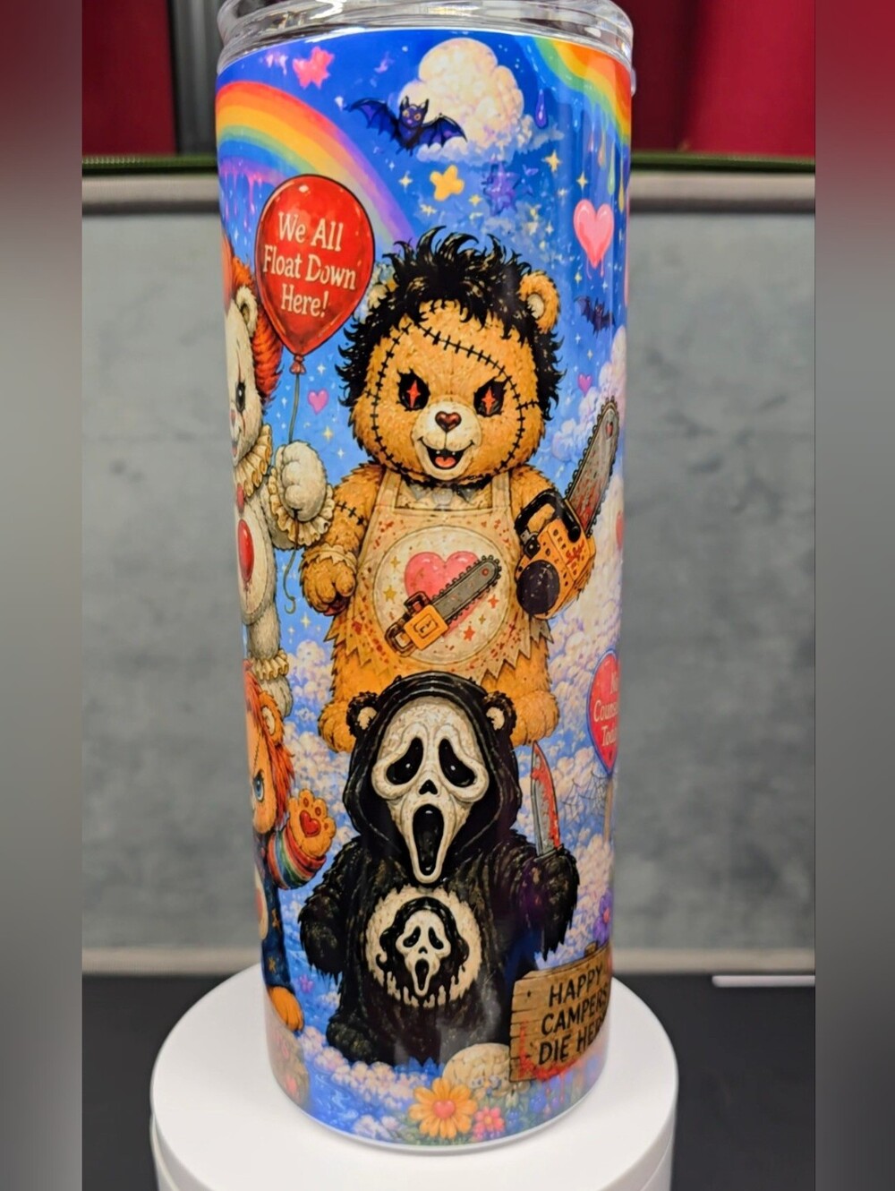 Horror Bear Rainbow Party Tumbler - Blue